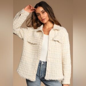 Lulus | Oversized "Take Notes" Ivory Plaid Tweed Shacket